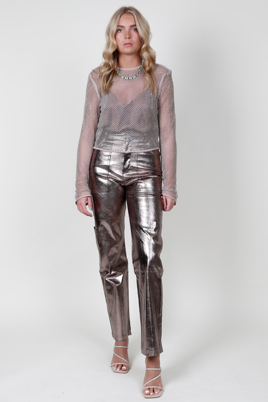 AUREUM | Rhinestone Mesh top - Taupe