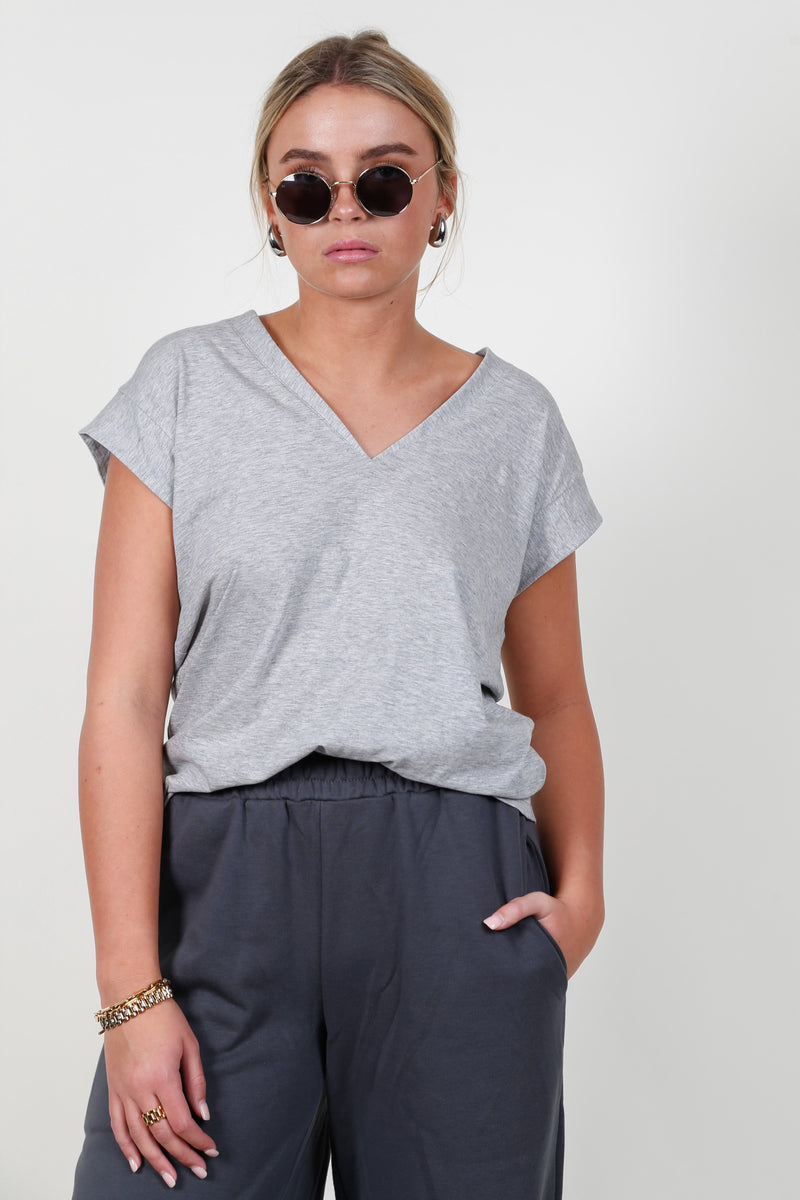 FRAME | Le Mid Rise V Neck - Heather Grey