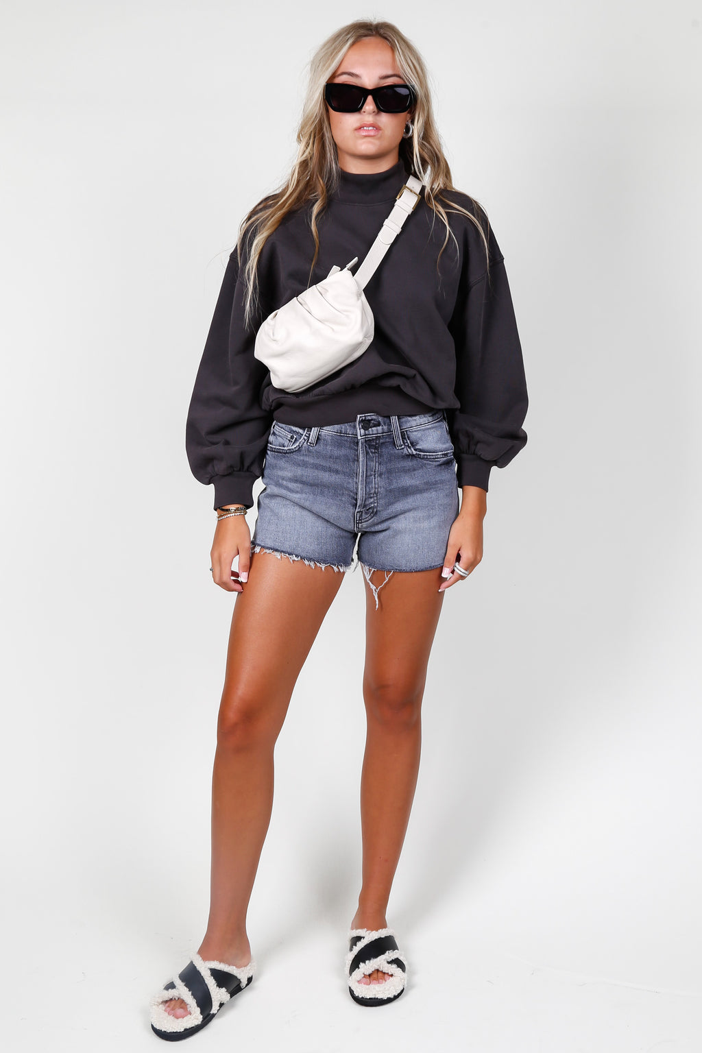 FRAME | Balloon Sleeve Mock Sweatshirt - Faded Black