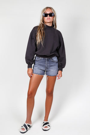 FRAME | Balloon Sleeve Mock Sweatshirt - Faded Black