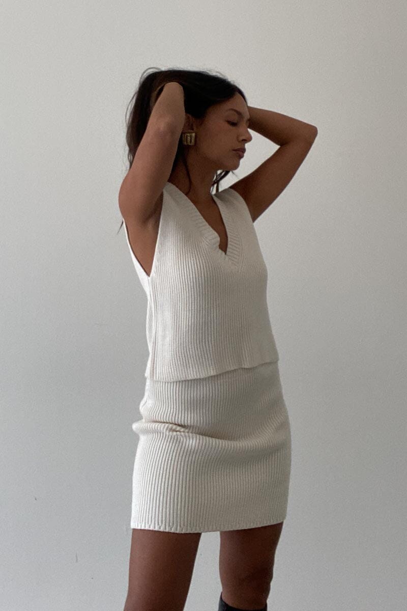 Ribbed Knit Vest Set - Ivory