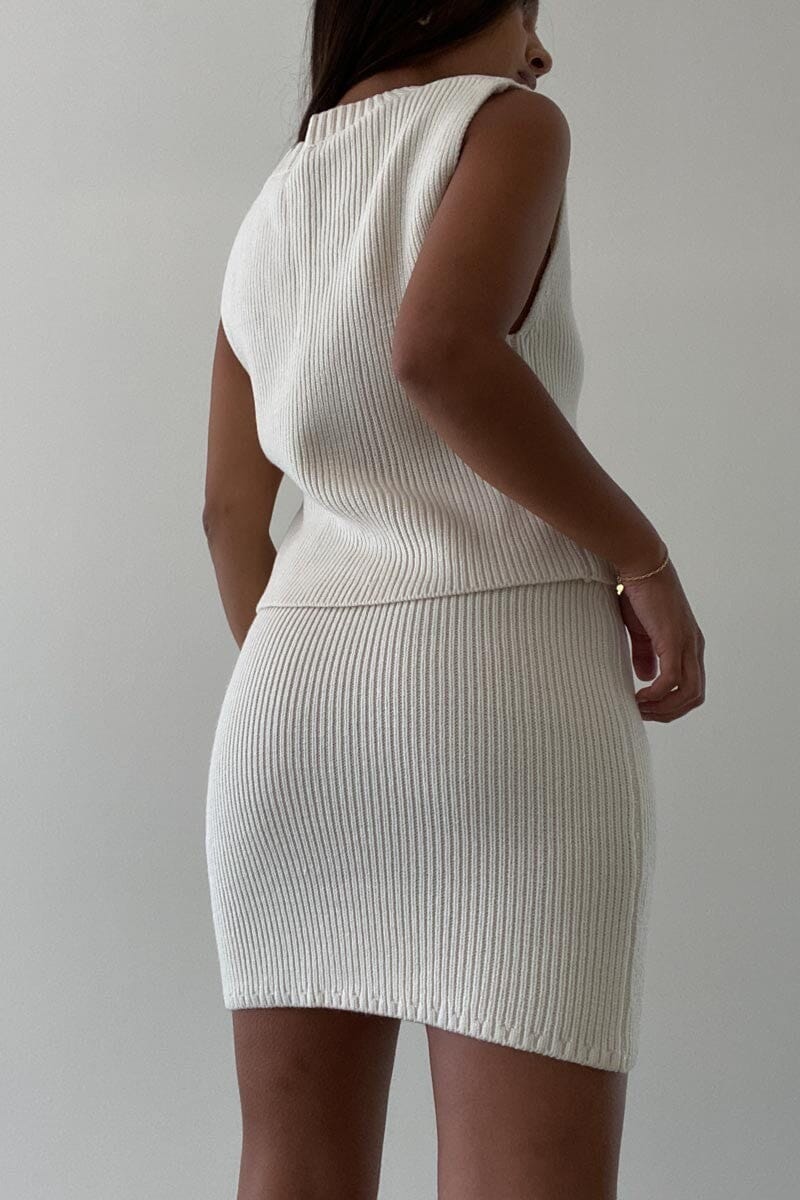 Ribbed Knit Vest Set - Ivory