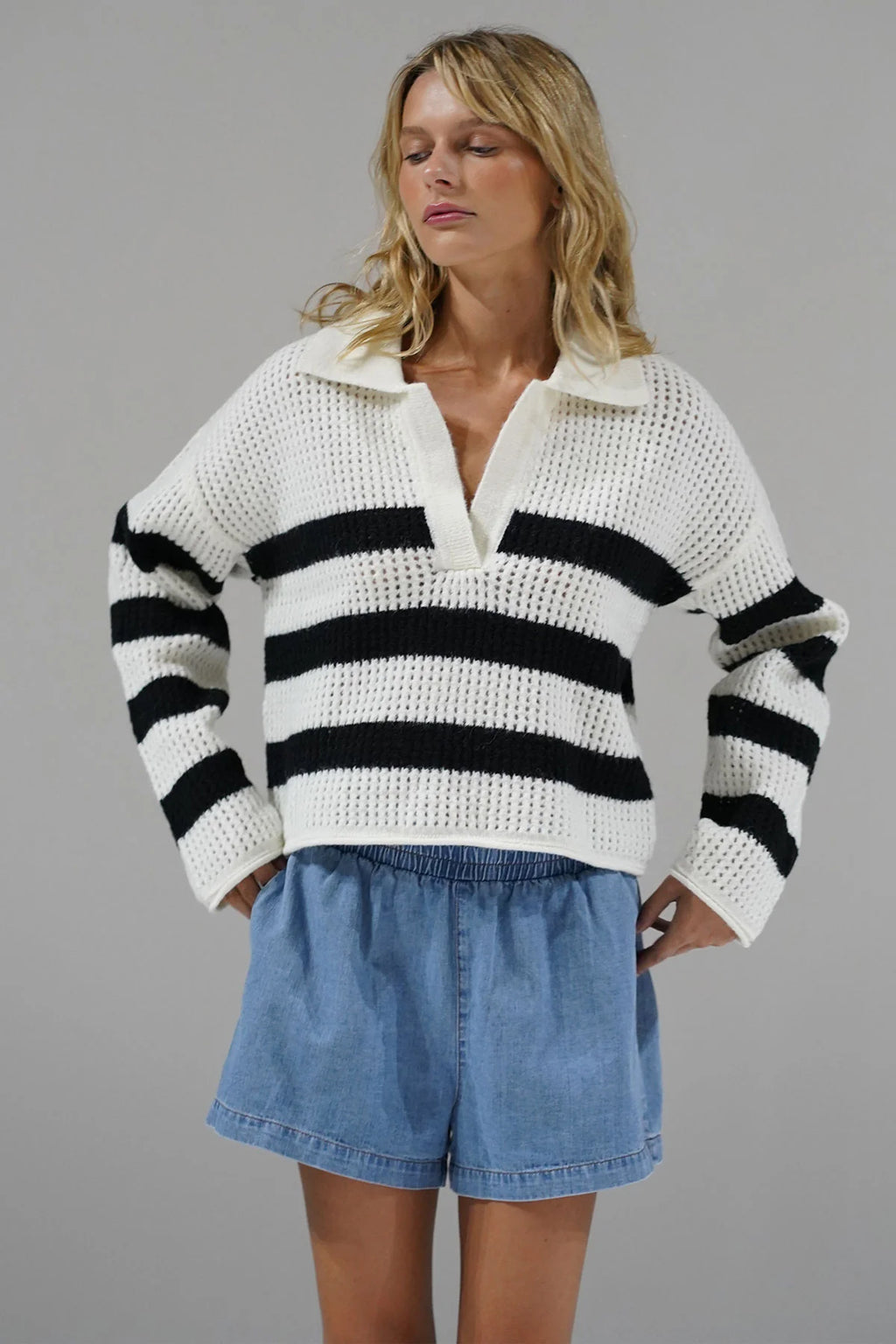 LNA | Ari Stripe Sweater - Ivory + Black