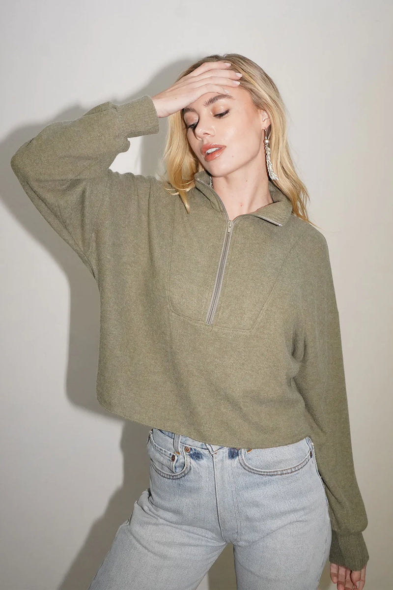 LNA | Felix Brushed Zip Up - Burnt Olive
