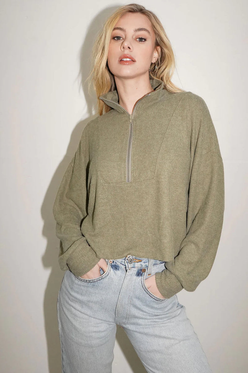 LNA | Felix Brushed Zip Up - Burnt Olive