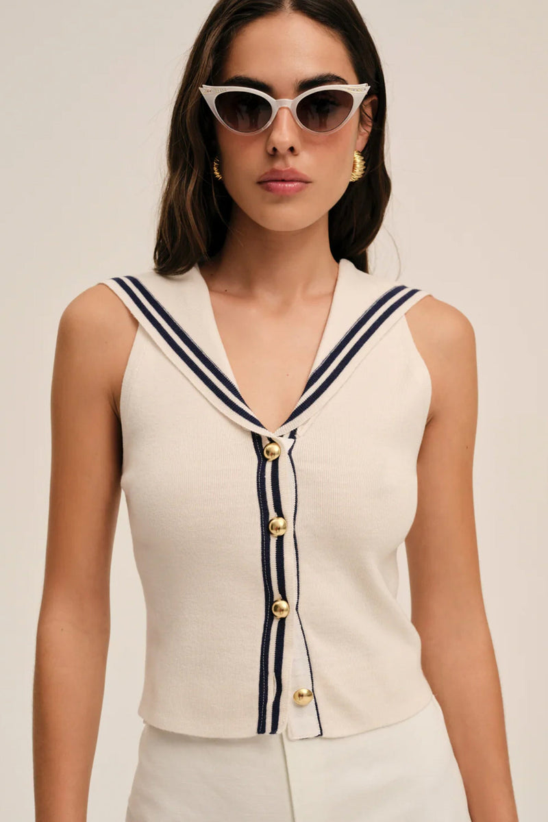 FOR LOVE & LEMONS | Shelly Knit Sailor Top - Cream