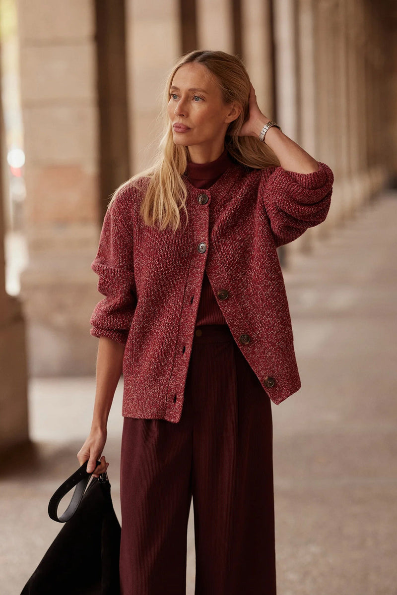 VARLEY | Patricia Rib Cardigan - Red Flecked