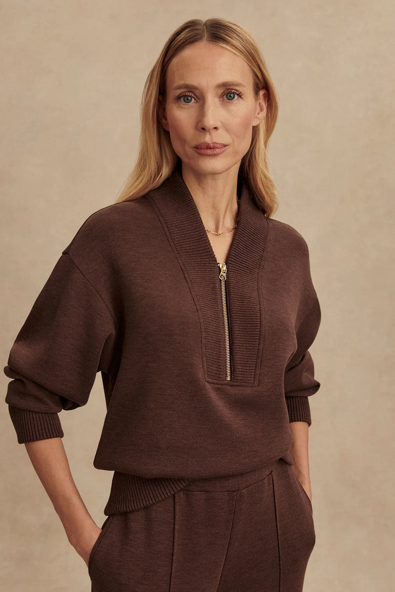 VARLEY | Sally Half Zip Sweat - Coffee Bean Marl