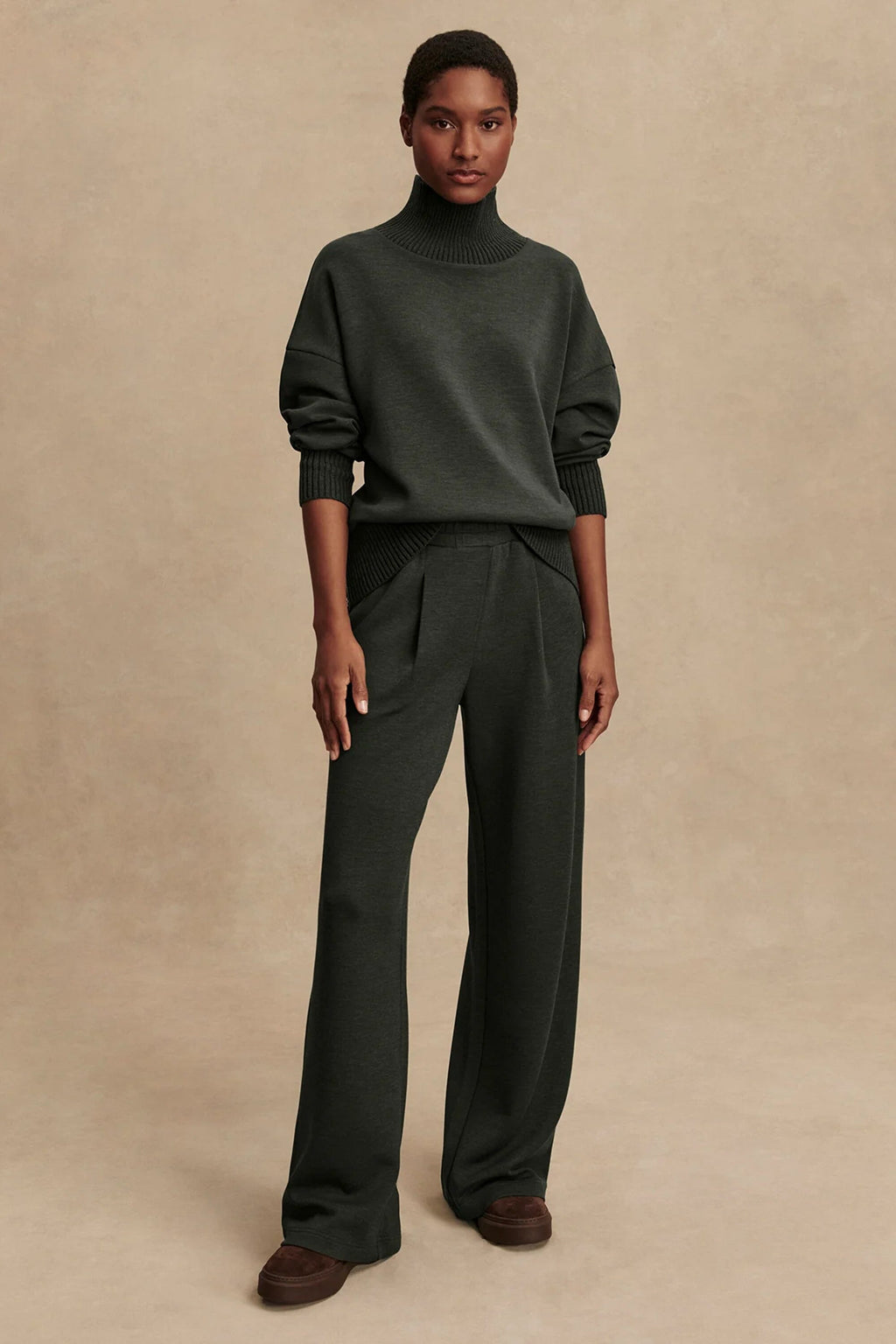 VARLEY | The Extra Wide Leg Pant - Olive Marl
