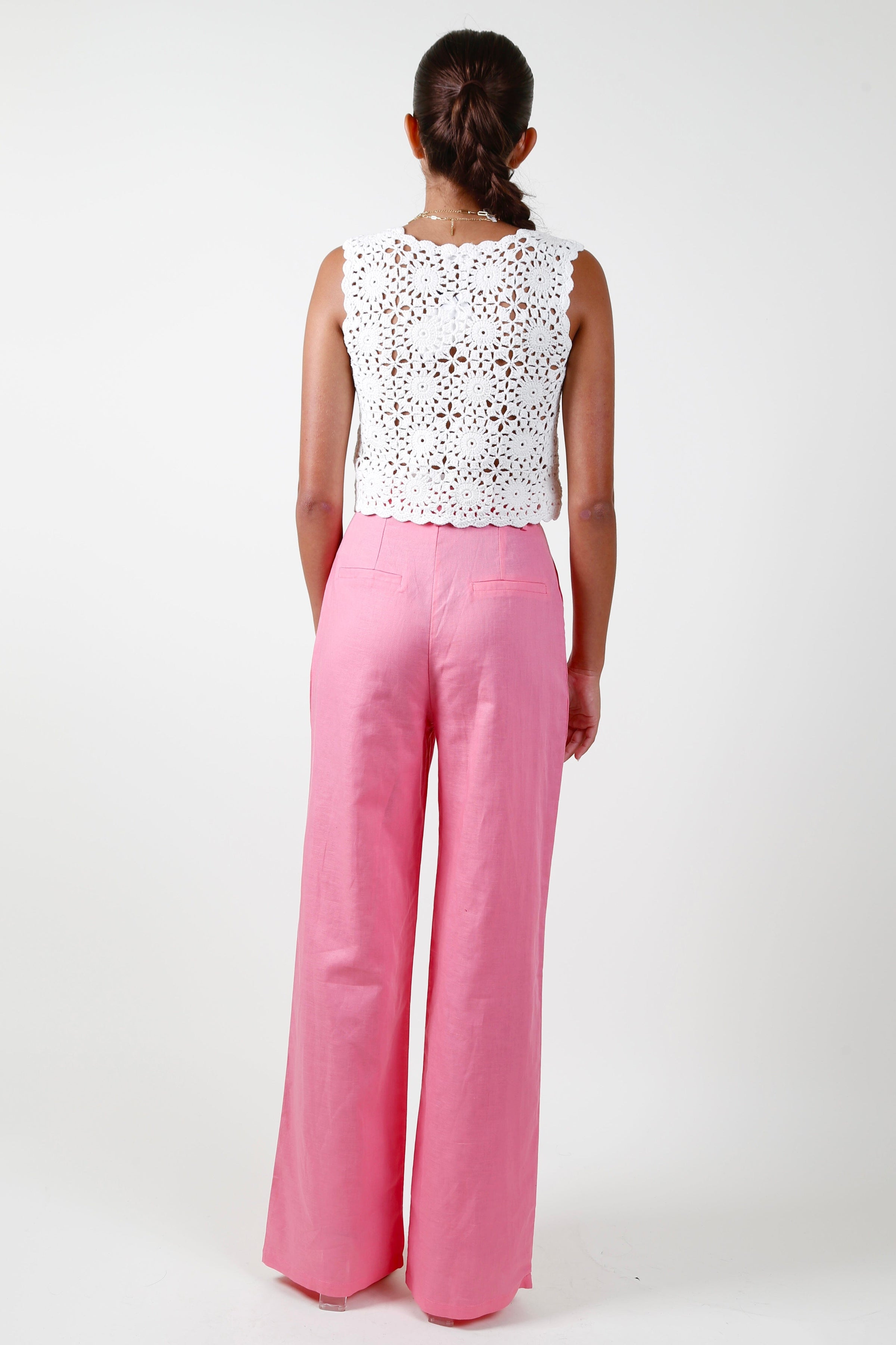 ASOS DESIGN wide leg suit pant with linen in dusty pink