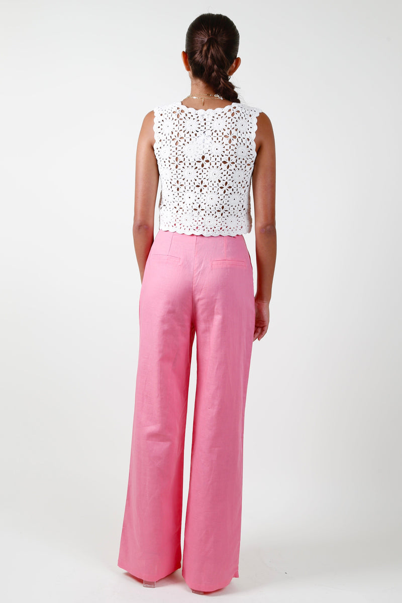 Wide Leg Linen Pants - Pink