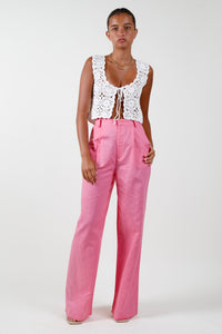 Wide Leg Linen Pants - Pink