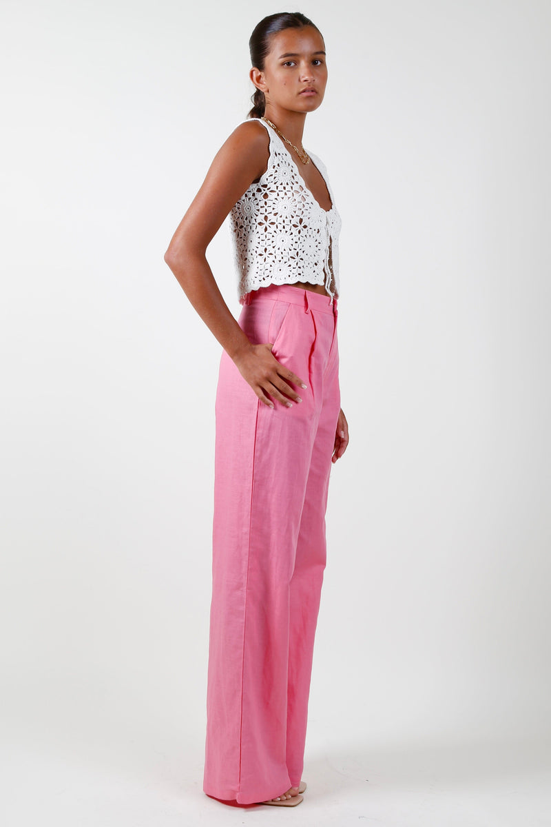 Wide Leg Linen Pants - Pink