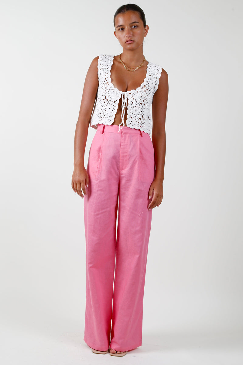 Wide Leg Linen Pants - Pink