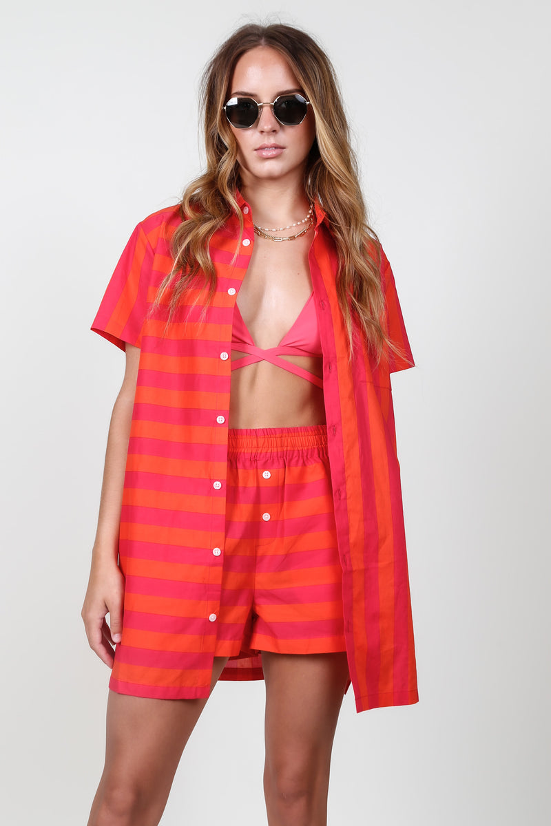 SOLID AND STRIPED | The Cabana Dress - Berry x Coral Orange