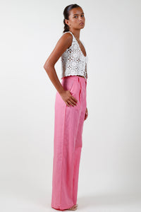 Wide Leg Linen Pants - Pink