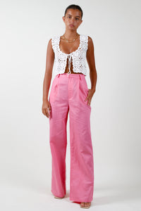 Wide Leg Linen Pants - Pink