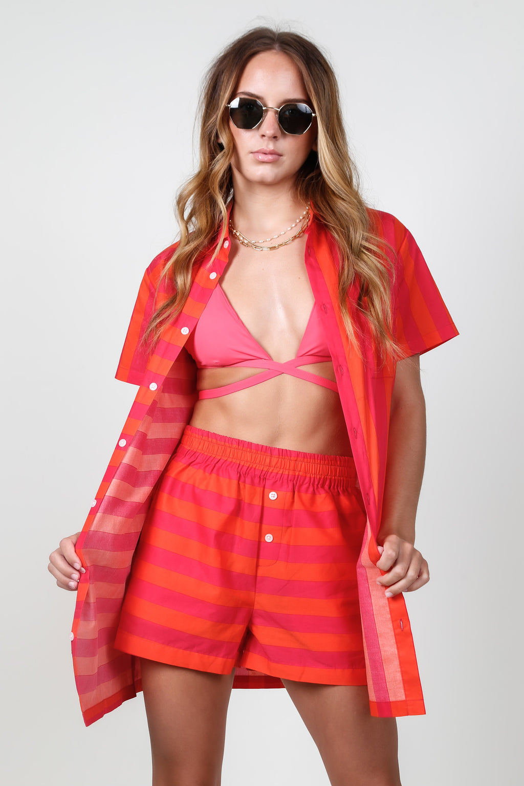 SOLID & STRIPED | The Lexy Boxer - Berry x Coral Orange