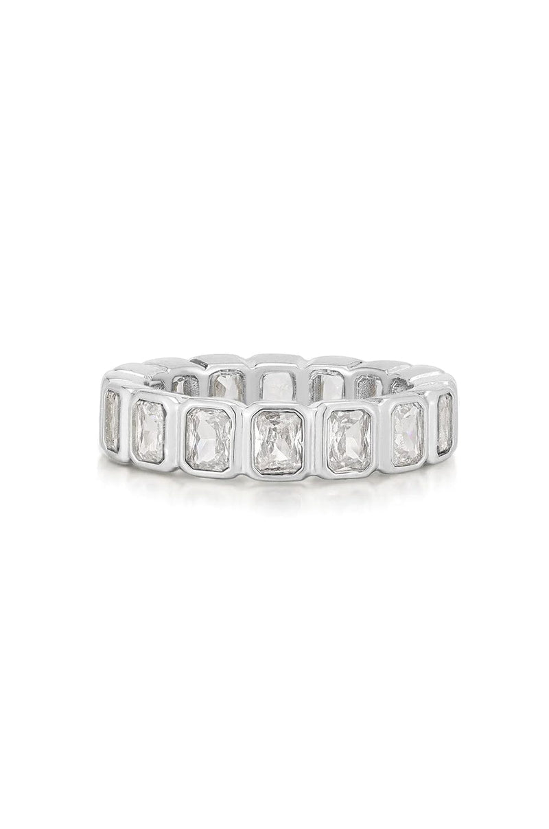 LUV AJ | Bezel Emerald Ballier Ring - Clear Silver