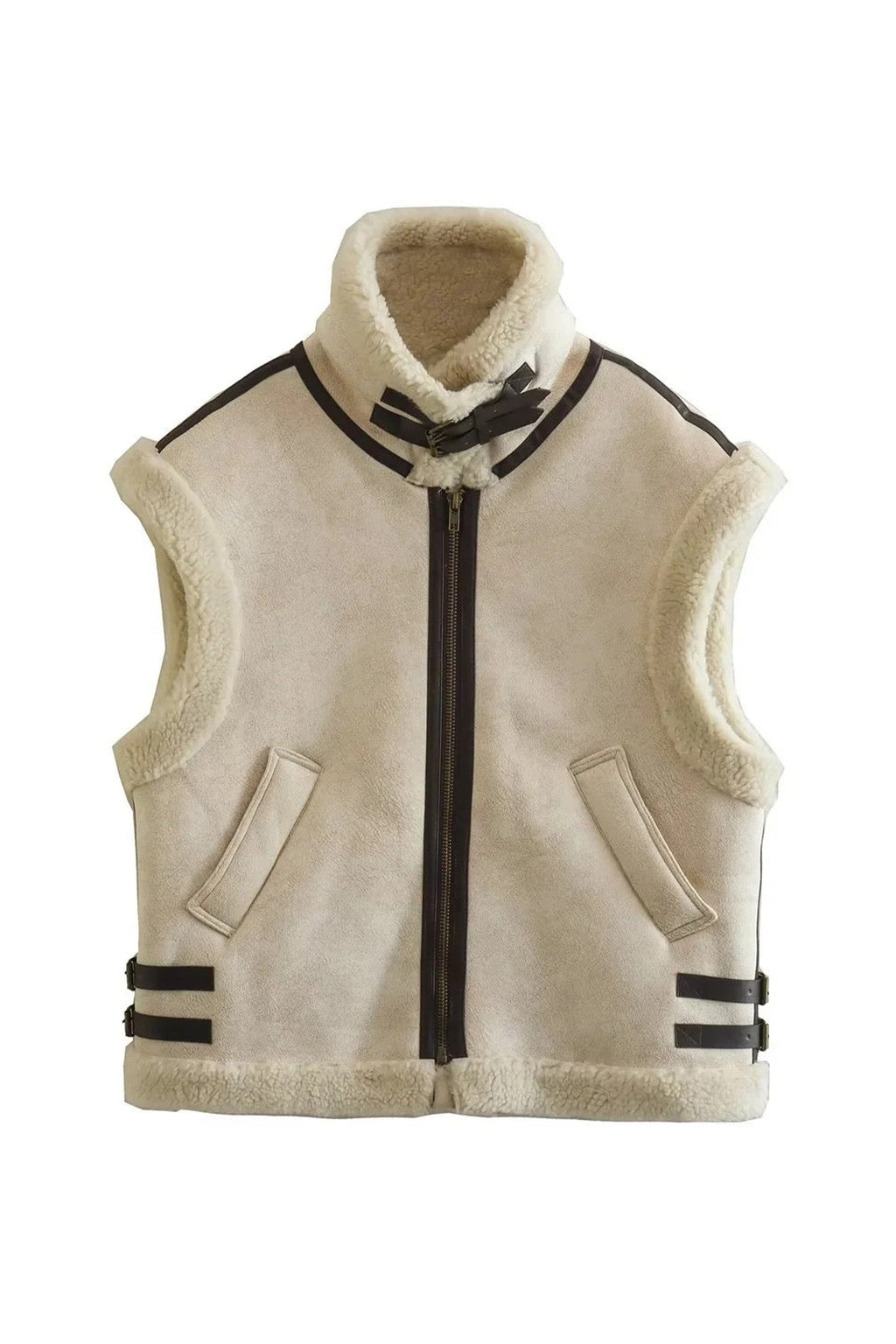 Oversized Sherpa Buckle Vest - Cream