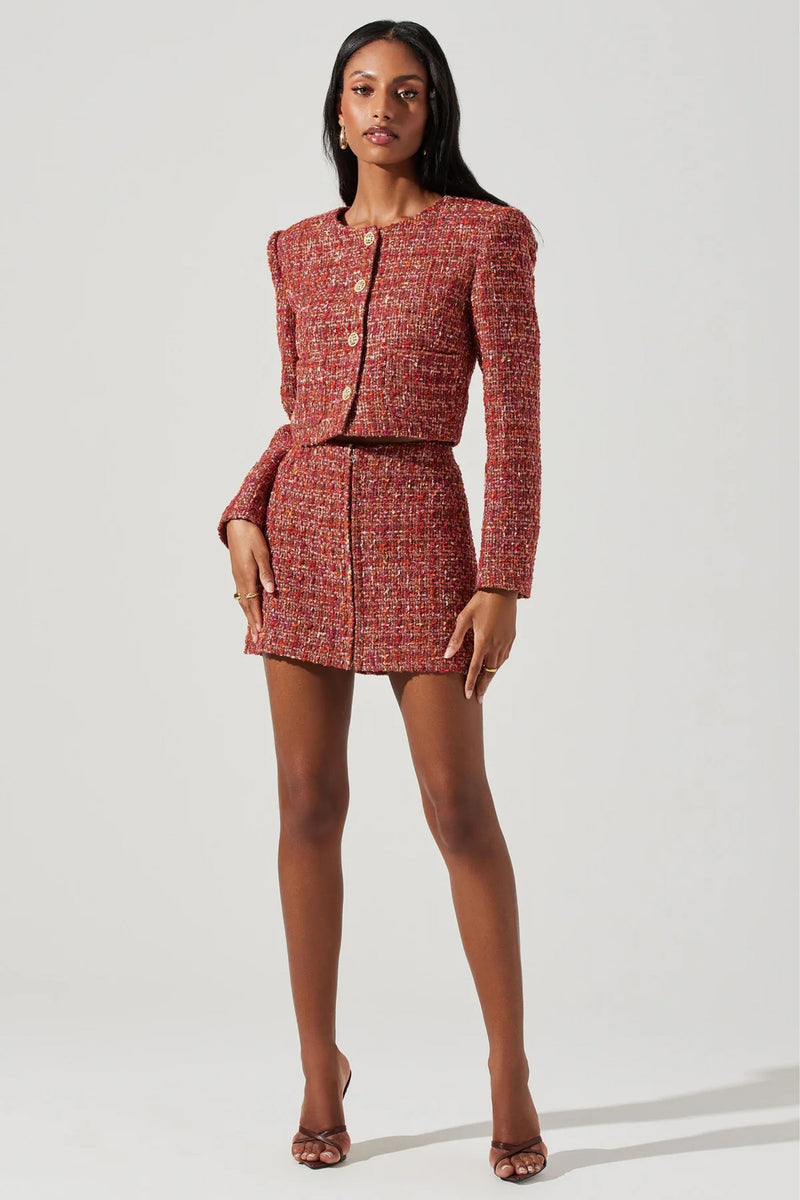 ASTR The Milena Tweed Mini Skirt Orange Brown Scarlet Clothing