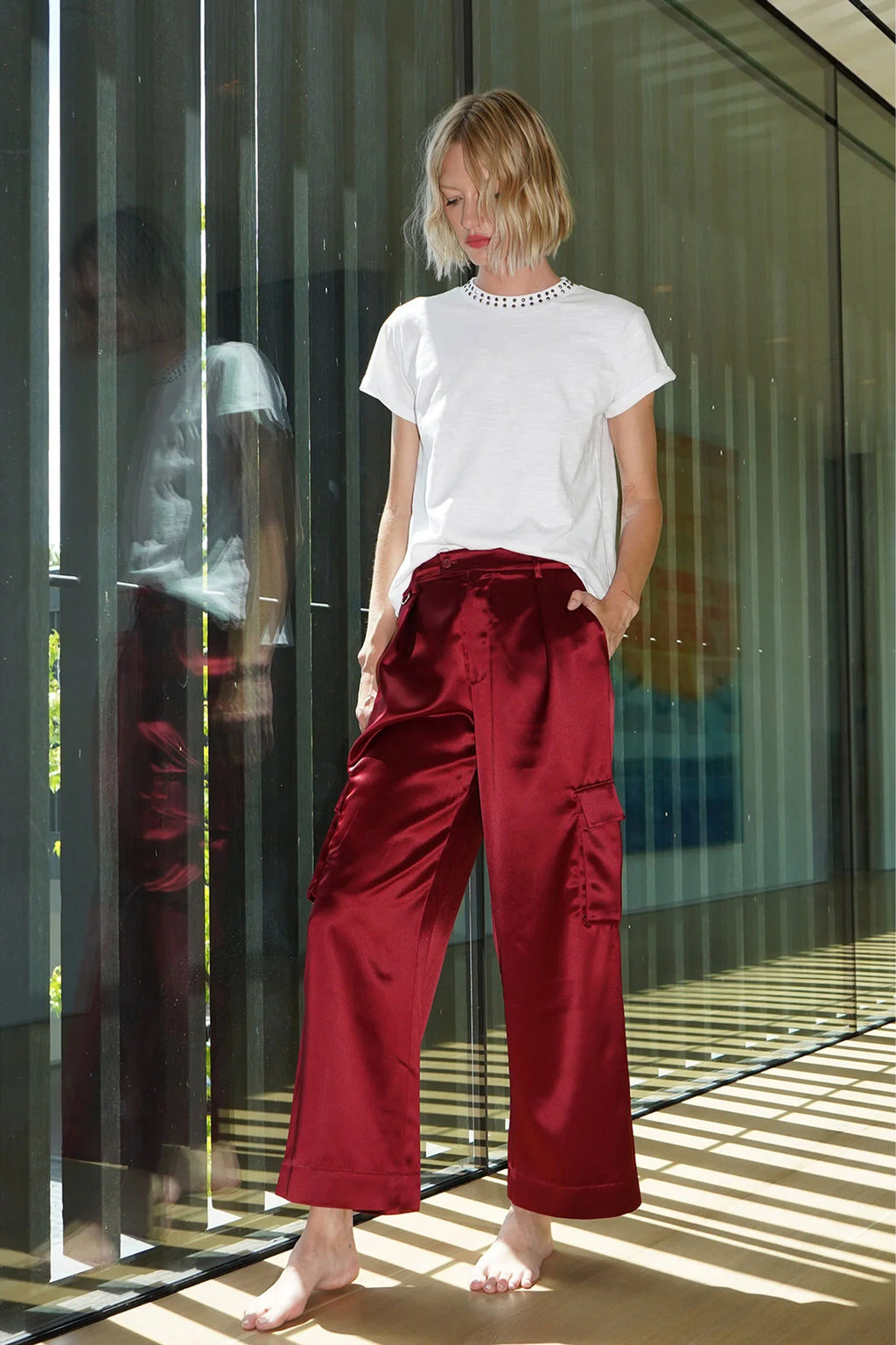 LNA | Lou Silky Cargo Pant - Lambrusco