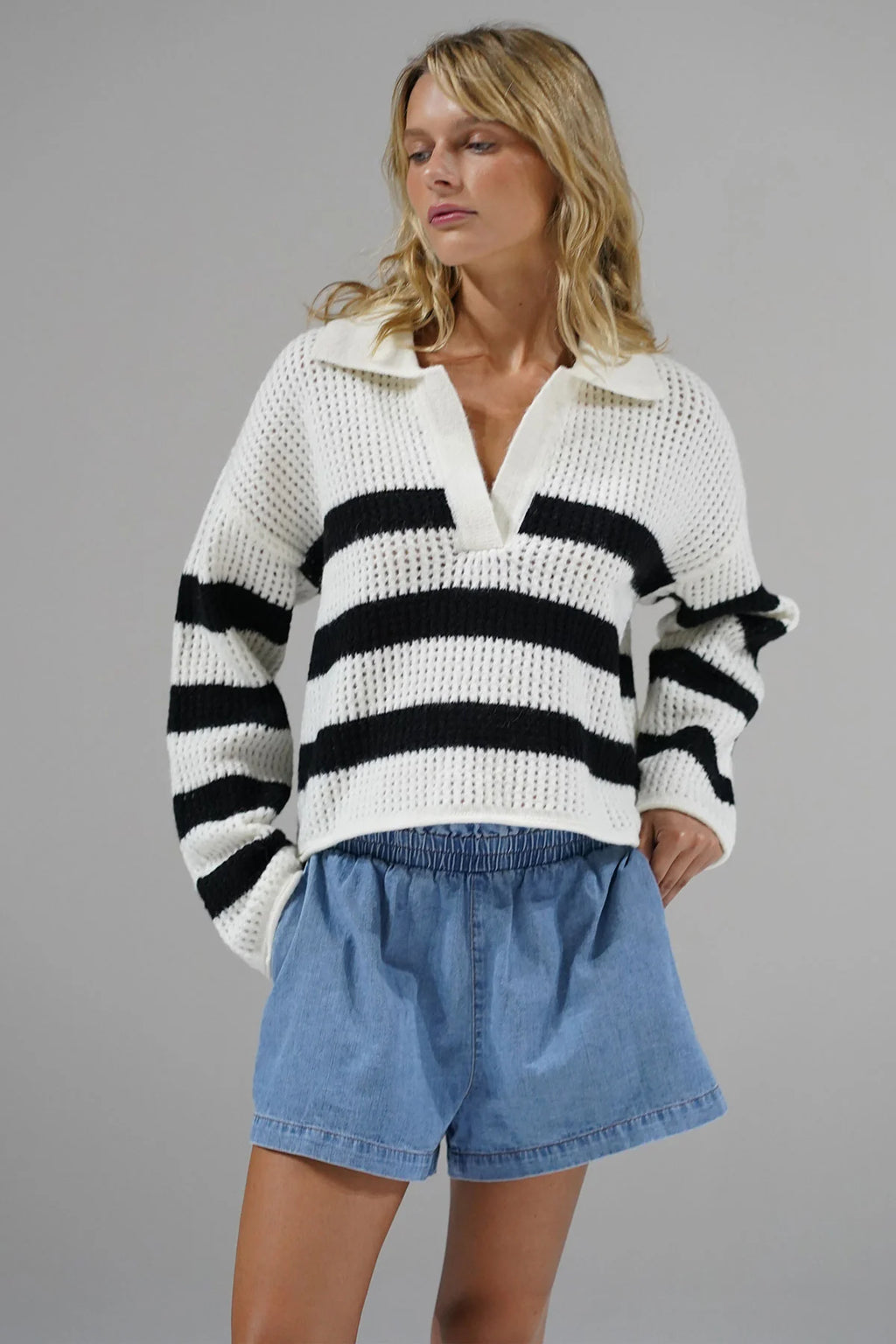LNA | Ari Stripe Sweater - Ivory + Black