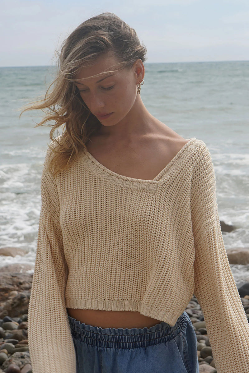 LNA | Angle V Neck Sweater - Natural