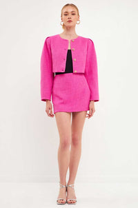 ENDLESS ROSE | Tweed Puff Shoulder Jacket - Berry
