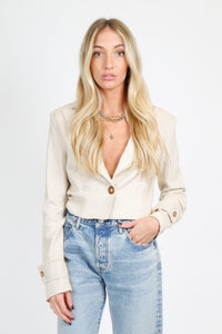 SCARLET | Linen Crop Blazer - Beige