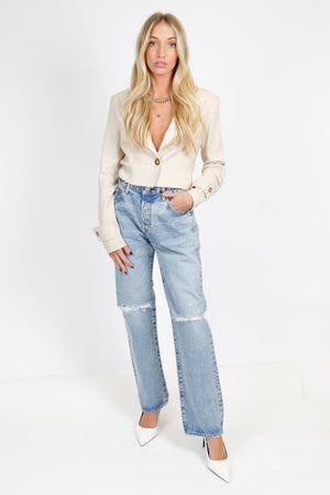 SCARLET | Linen Crop Blazer - Beige