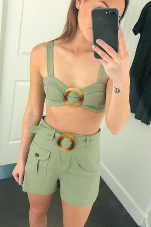 PATBO | Bustier Linen Khaki Top