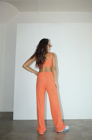 Checkered Terry Knit Crop Tank - Tangerine