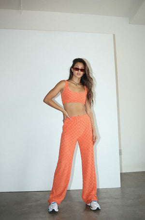 Checkered Terry Knit Crop Tank - Tangerine