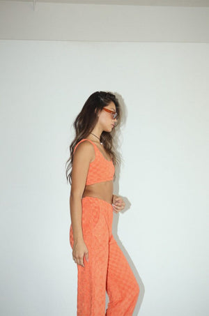 Checkered Terry Knit Crop Tank - Tangerine