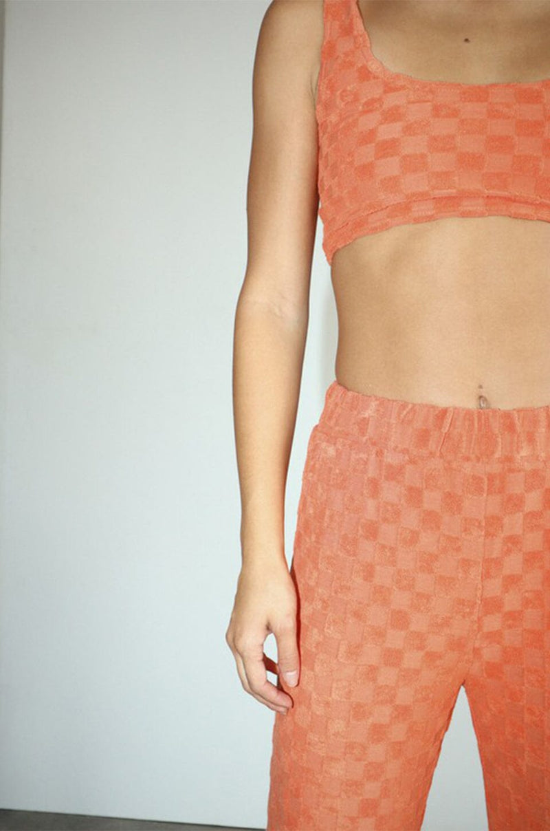 Checkered Terry Knit Crop Tank - Tangerine