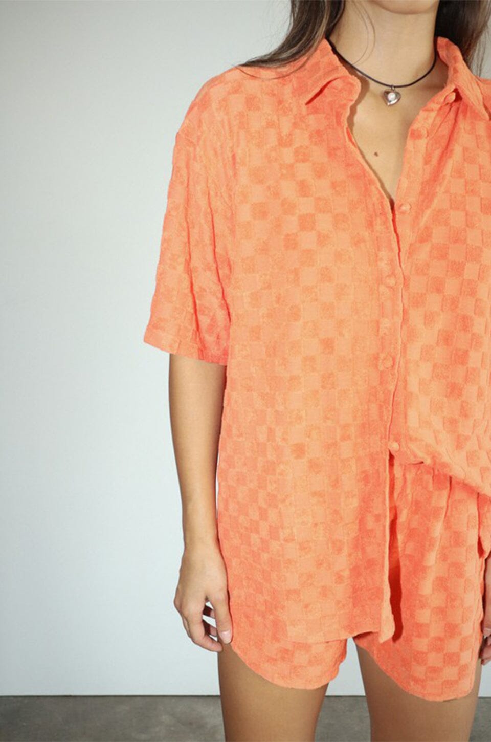 Checkered Terry Knit Shirt - Tangerine