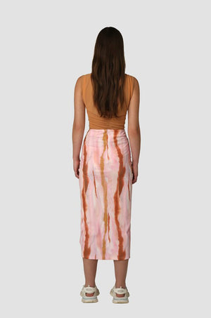 SCARLET | Tie Dye Ruched Midi Skirt - Pink