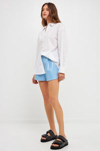 High-Waisted Faux Leather Shorts - Powder Blue