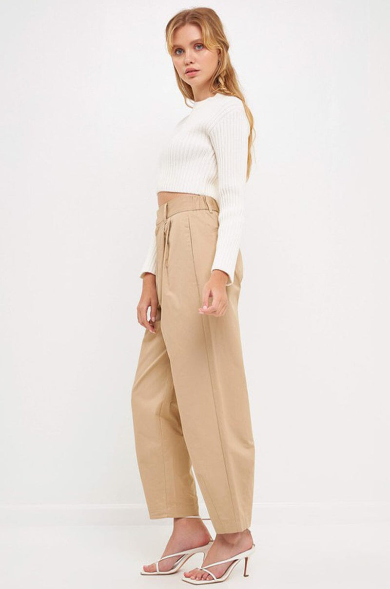 High Waist Pleated Trousers - Beige