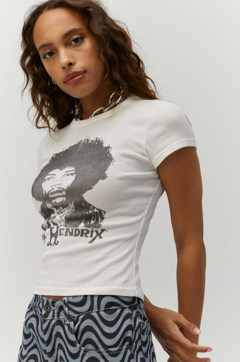 DAYDREAMER | Jimi Hendrix Portrait Slim Tee - Bleach White
