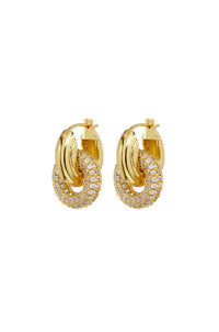 LUV AJ | Pave Interlock Hoops - Gold