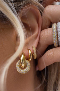 LUV AJ | Pave Interlock Hoops - Gold