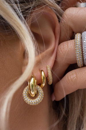 LUV AJ | Pave Interlock Hoops - Gold