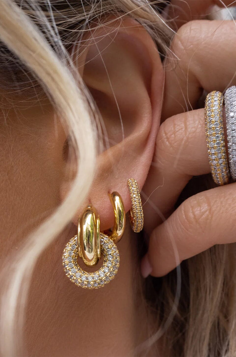 LUV AJ | Pave Interlock Hoops - Gold