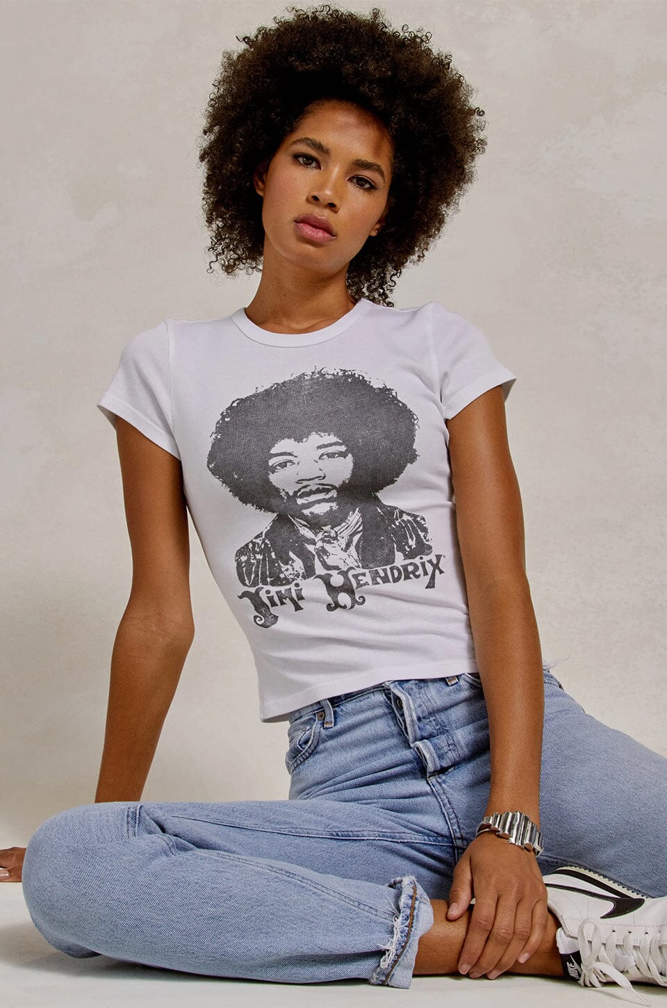 DAYDREAMER | Jimi Hendrix Portrait Slim Tee - Bleach White