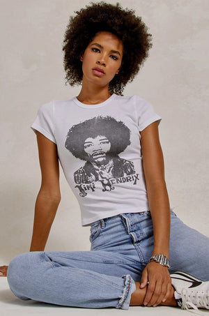 DAYDREAMER | Jimi Hendrix Portrait Slim Tee - Bleach White