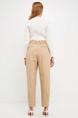 High Waist Pleated Trousers - Beige