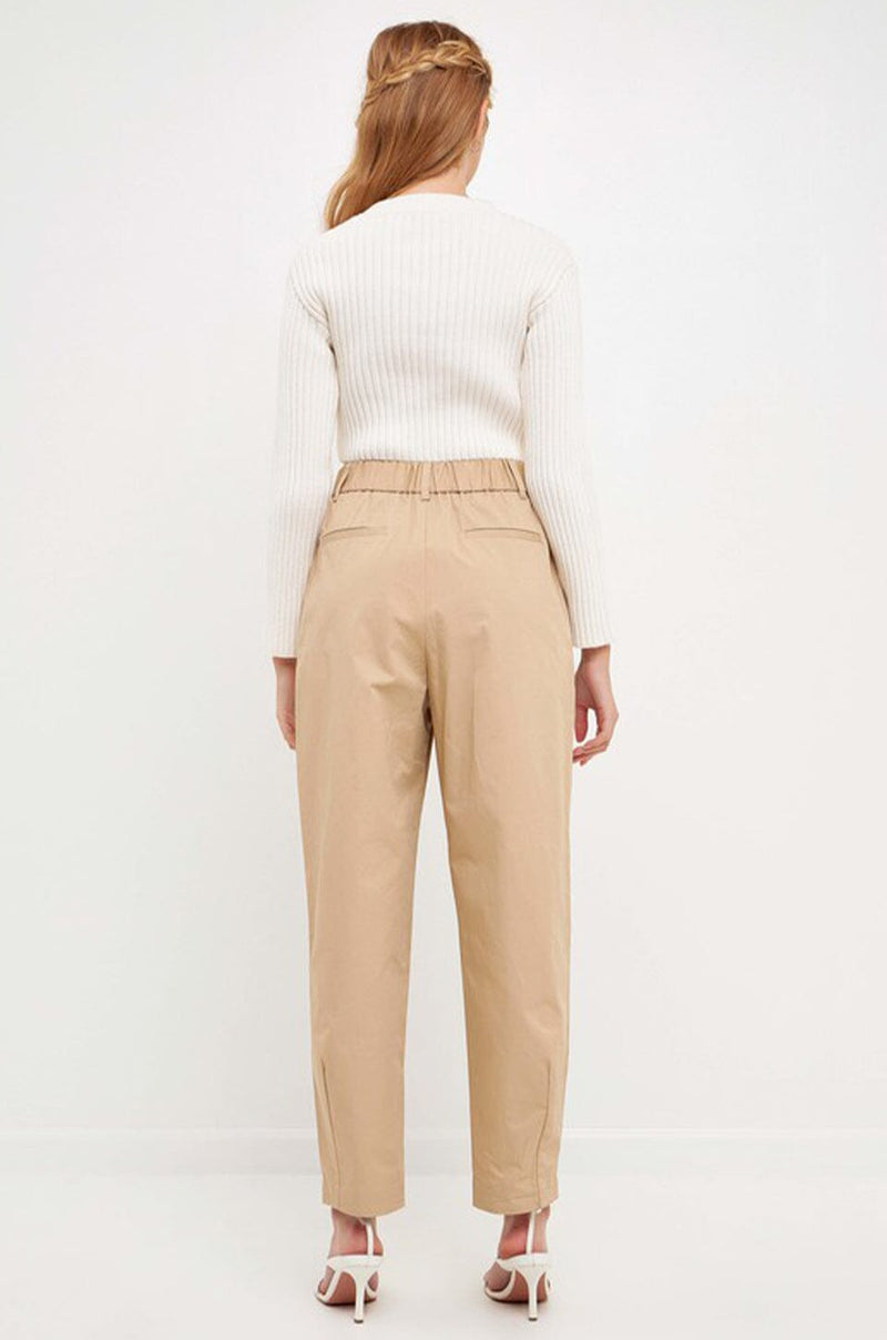 High Waist Pleated Trousers - Beige