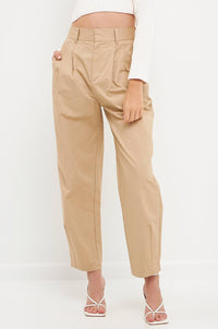 High Waist Pleated Trousers - Beige